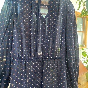 Navy Sheer Blouse with Pattern